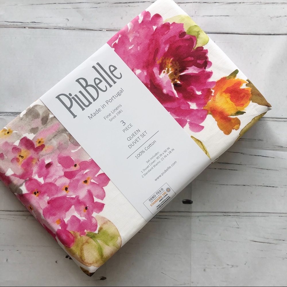 PiuBelle Portugal Queen Duvet Cover Set Floral - Picture 1 of 10